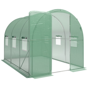 Serre tunnel de jardin 6m² porte et 8 fenêtres bâche PE 140 g/m² vert