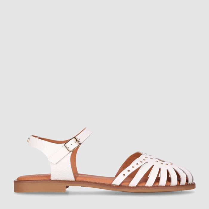 Sandalias de Piel - Blanco - Tacón: Bajo