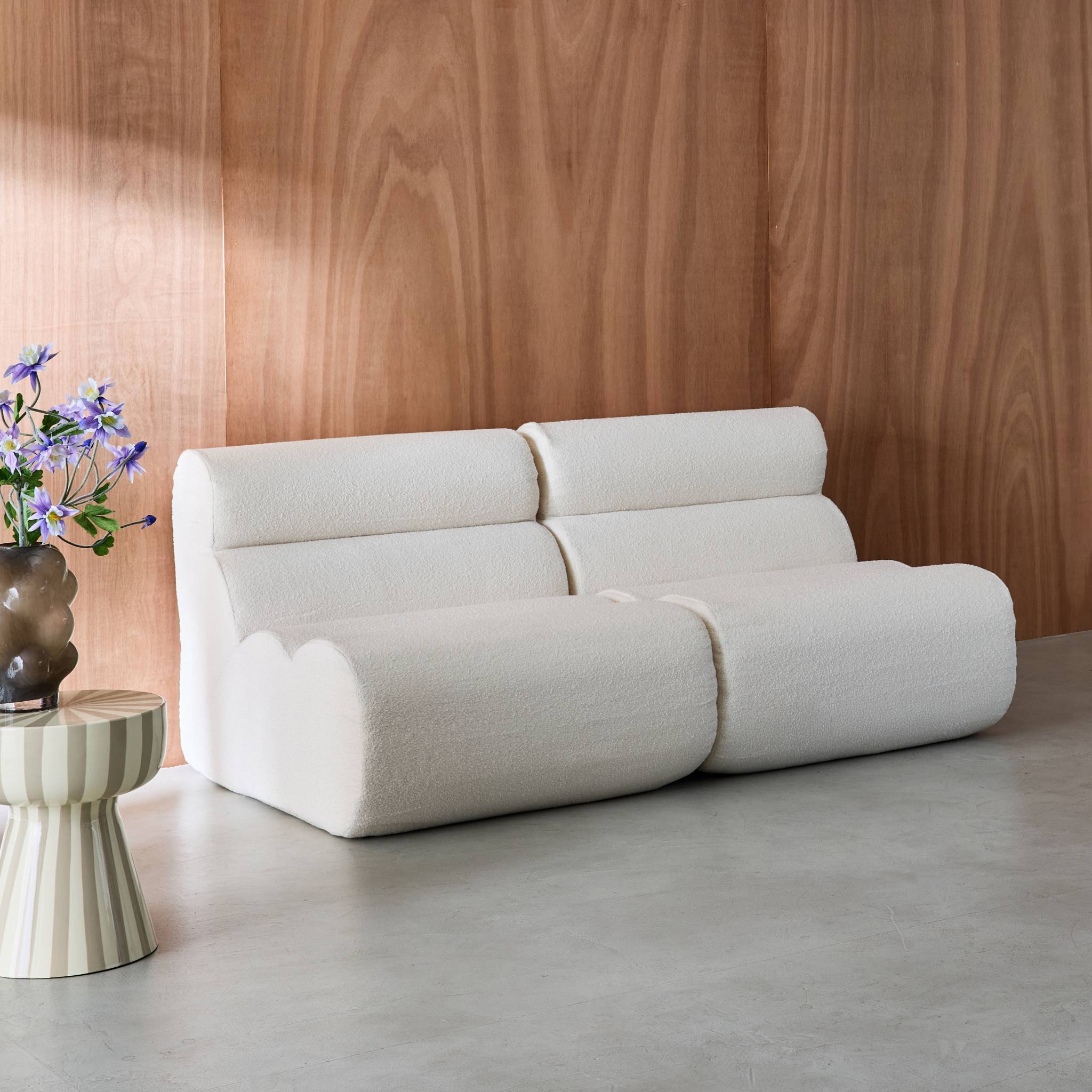 Lot de 2 chauffeuses bouclette texturée blanc 1 place - L 81 x P 99 x H 75cm - Nova