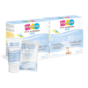 PEDIAKID - P'tit Eczederm Duo - Duo complet IN & OUT - Complément alimentaire probiotiques & crème apaisante naturelle - Peau sensible & sèche -  21 sachets + 1 tube - Lot de 2