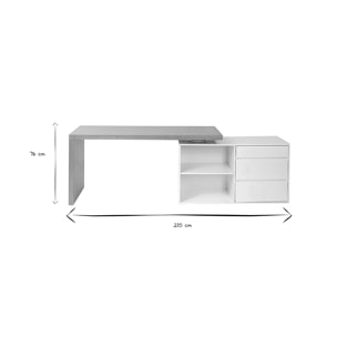 Bureau modulable design blanc brillant et bois clair frêne L160-235 cm NEW MAX