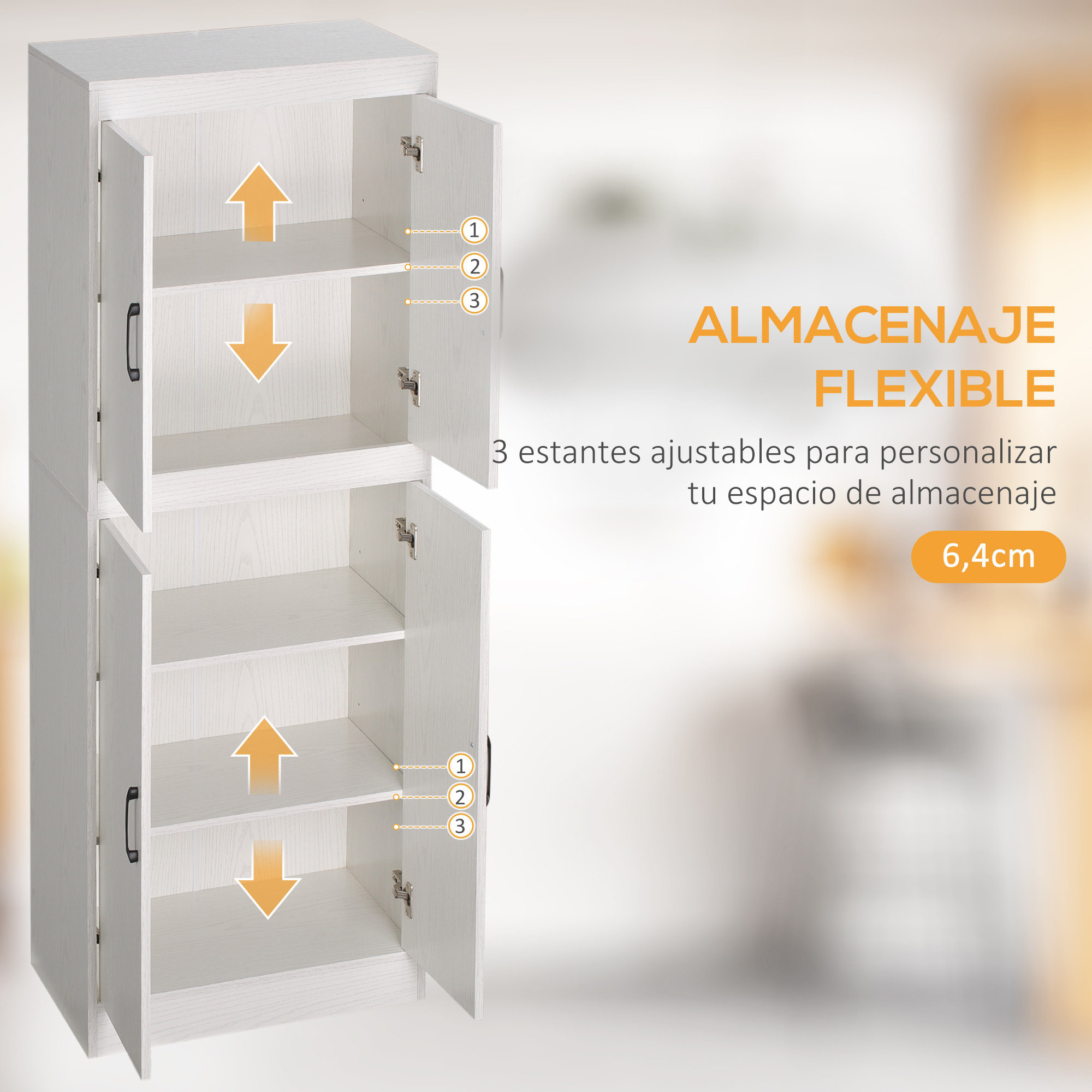 Aparador Alacena de Cocina con 4 Puertas 5 Estantes Abiertos 60x36x168 cm Blanco