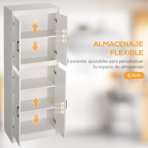 Aparador Alacena de Cocina con 4 Puertas 5 Estantes Abiertos 60x36x168 cm Blanco