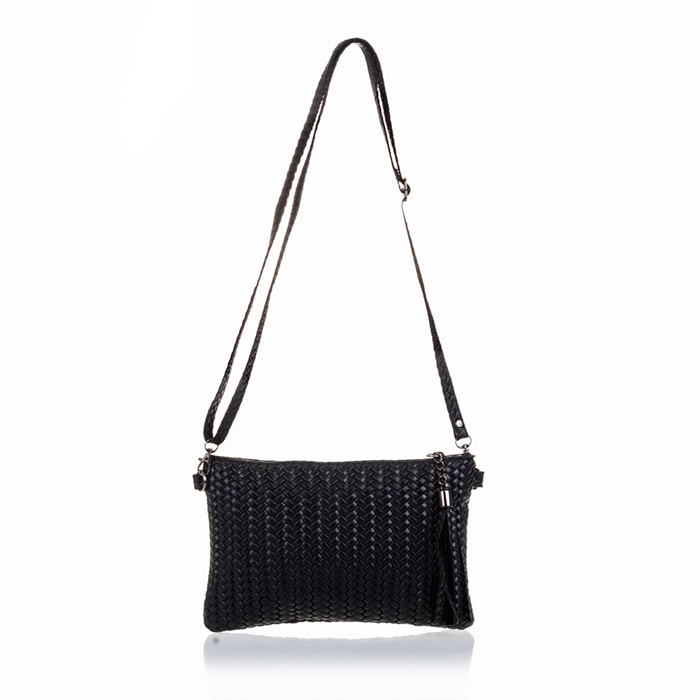 FIRENZE ARTEGIANI Borsa a Spalla da Donna Oleggio. Vera Pelle Scamosciata Incisa Spina di Pesce Made in Italy 23x4x15 Cm. Colore nero