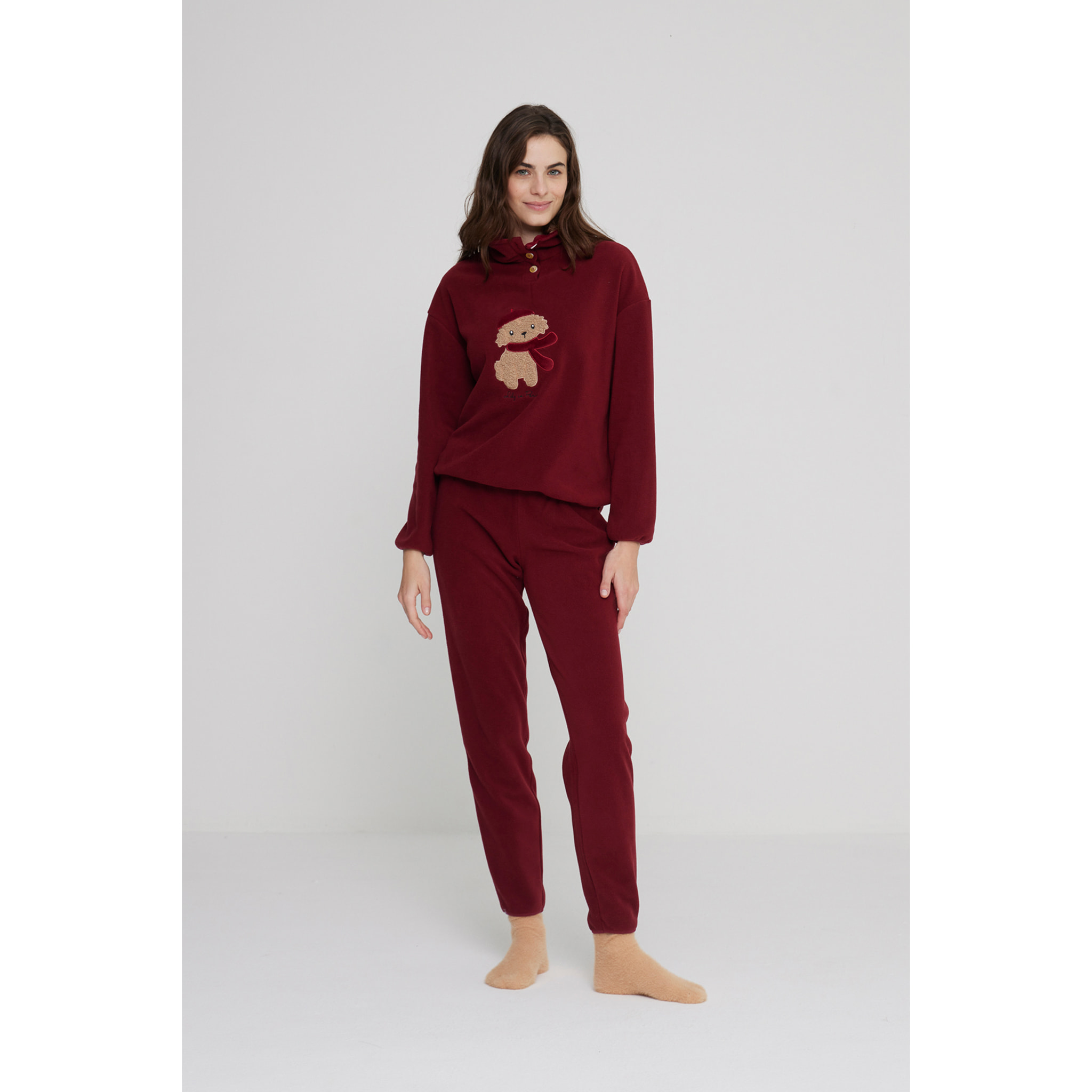 Pigiama donna lily in paris in pile con collo tre bottoni Noidinotte