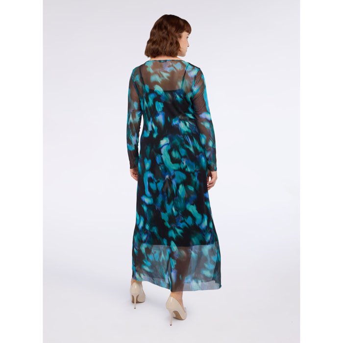 Fiorella Rubino - Vestido largo de tul con estampado degradado - Petrol Blue