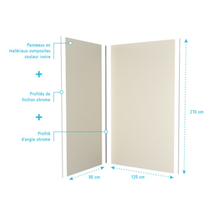 Lot de 2 Panneaux Muraux Aluminium Ivoire 90+120x210 cm avec Profilés Chrome - WALL'IT