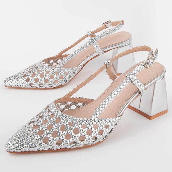 Zapato De Tacón - Plateado - Altura: 6 Cm