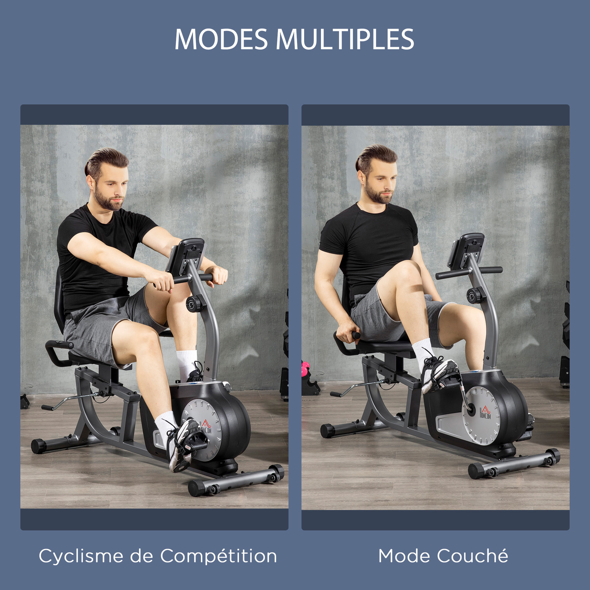Vélo d'appartement semi-allongé magnétique réglable écran LCD - collaboration Aosom.fr x FFHandball - acier ABS gris noir