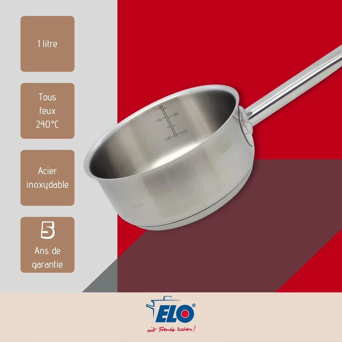 Casserole en inox 16 cm d'1 litre Elo Profi Cuisine
