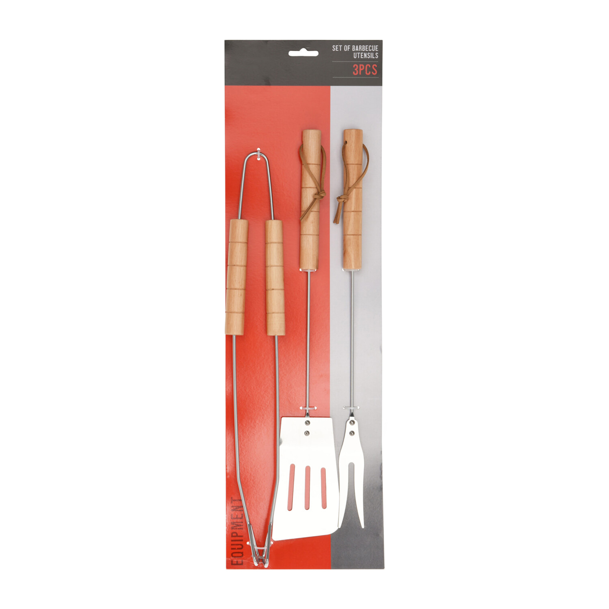 Set de herramientas para barbacoa de acero cromado con mango de madera