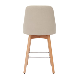 Tabourets de bar scandinaves pivotants 360° en tissu beige et bois hêtre massif H65 cm (lot de 2) HASTA