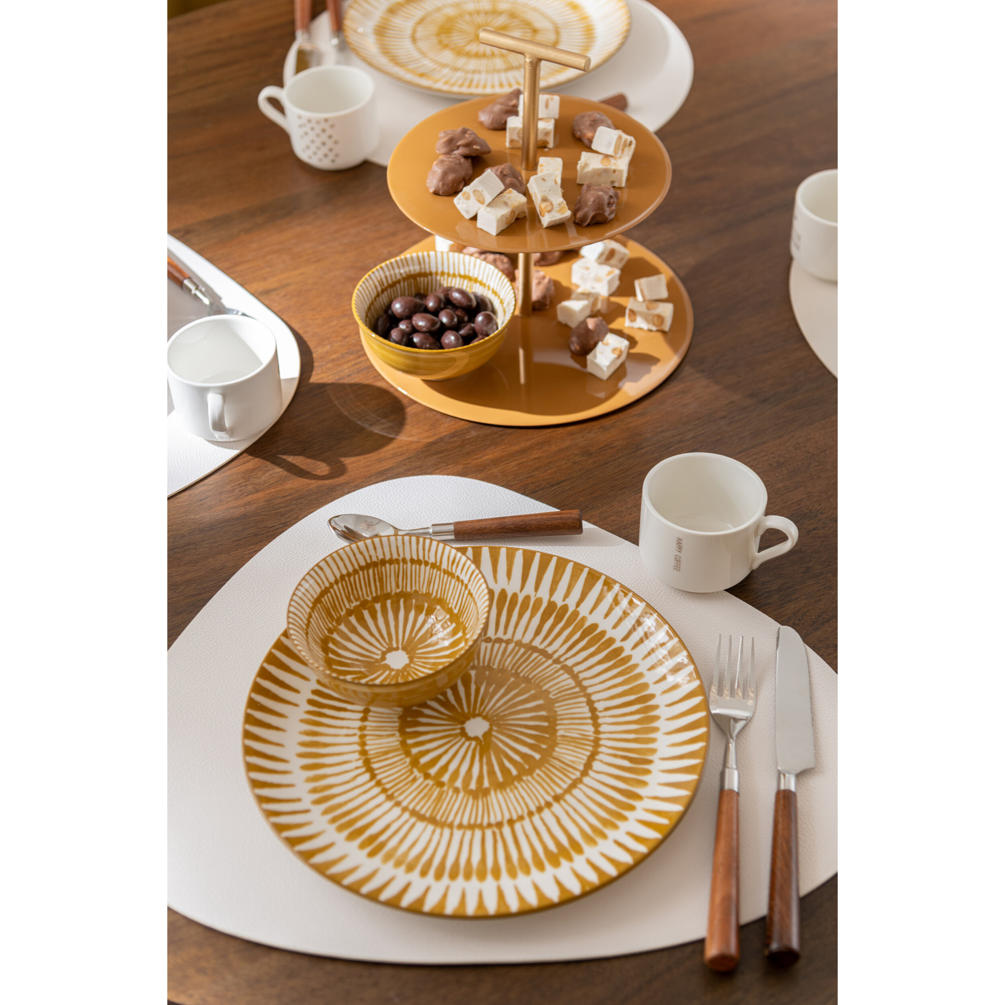 J-Line Assiette Jam Porcelaine Blanc/Ocre