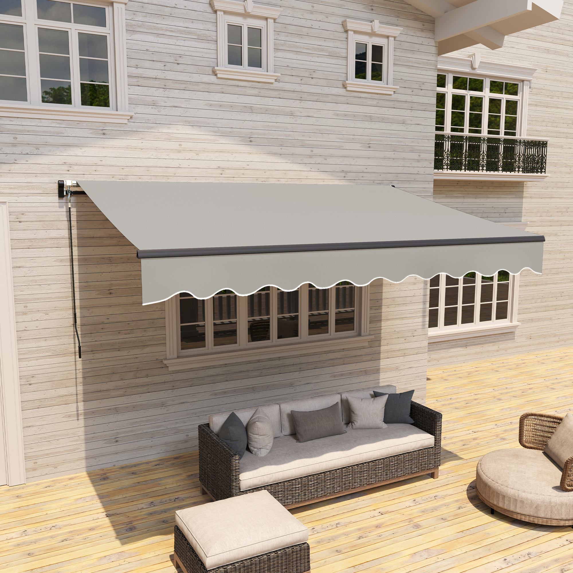 Toldo Manual Retráctil 360x220 cm Toldo para Balcón con Manivela de Aluminio 3 Brazos y Protección UV30+ Toldo Enrollable de Exterior para Jardín Terraza Ventanas Gris