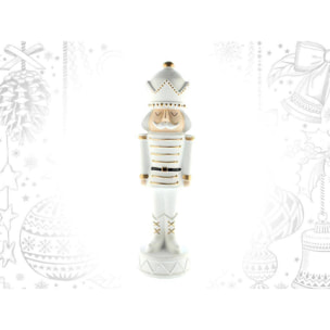 Soldado decorativo de navidad en poliresina blanco de estilo cascanueces h.25cm