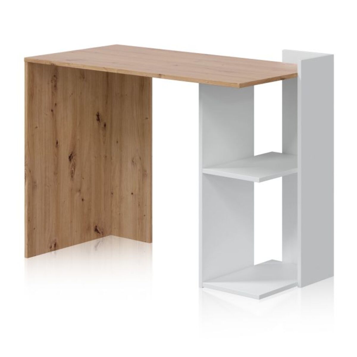 Mesa de escritorio Dess Blanco Artik (Blanco Mate) - Roble Nodi