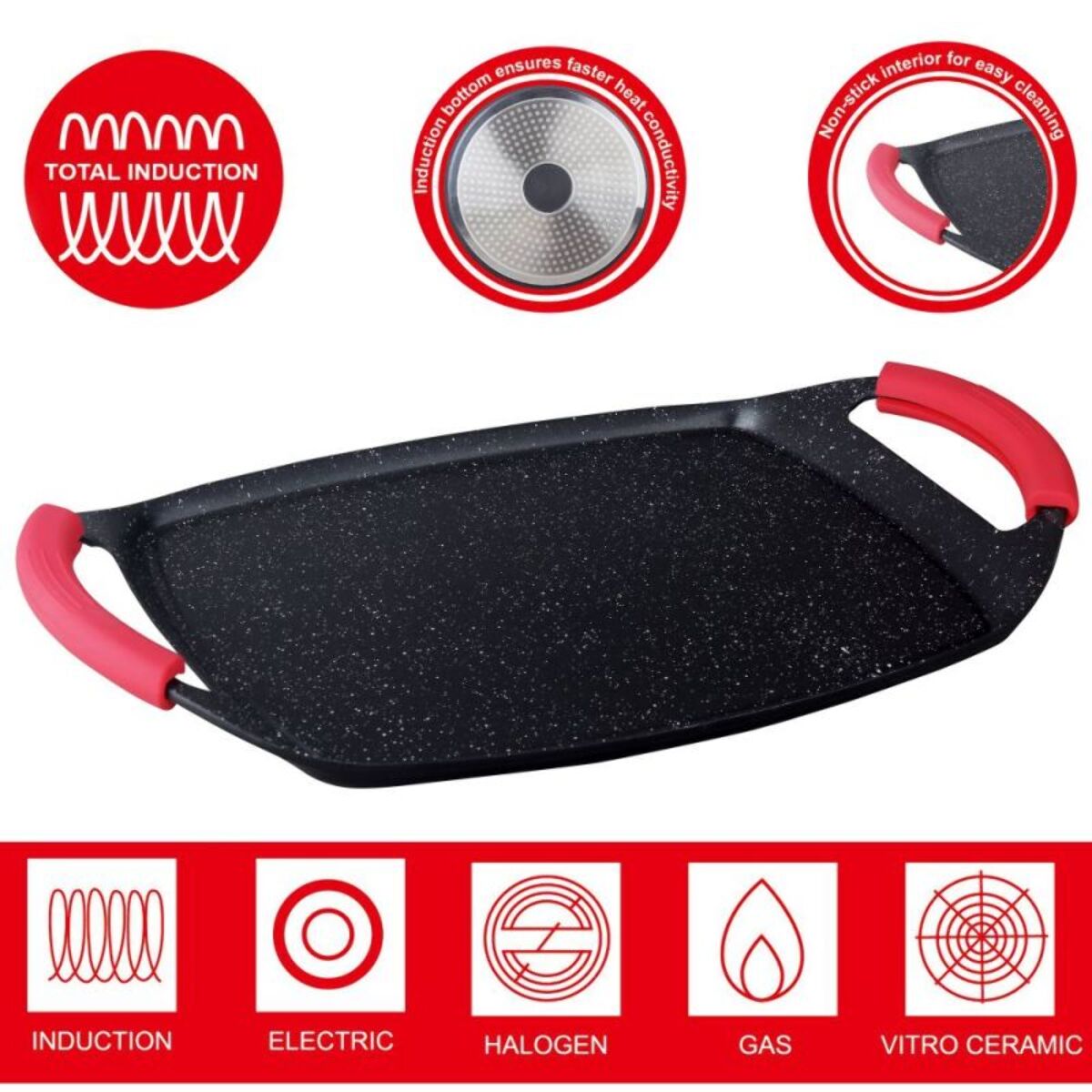 Plaque de cuisson antiadhésive avec revêtement en marbre et poignées amovibles en silicone 47*29cm Herzberg HG-7047-GP