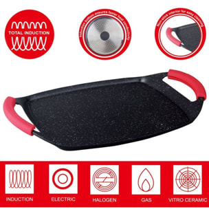 Plaque de cuisson antiadhésive avec revêtement en marbre et poignées amovibles en silicone 47*29cm Herzberg HG-7047-GP