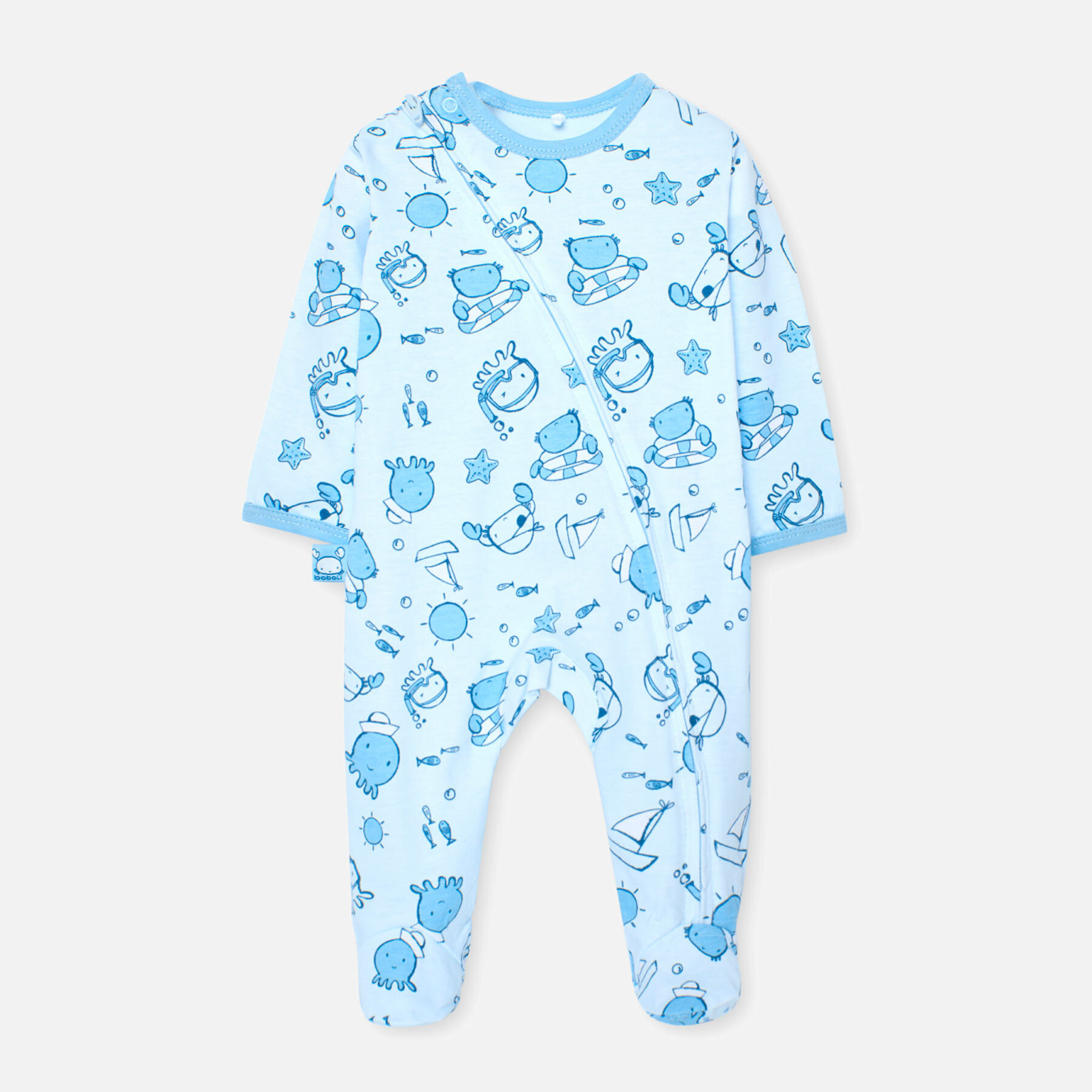 Pijama recién nacido estampado, azul claro, mangas largas