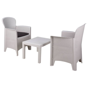 Well home - set de jardín 'akita' de mesa + 2 sillas en color blanco ideal para terrazas