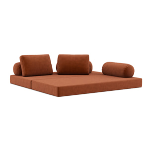 Lonny - Canapé 3 places convertible en velours côtelé - Terracotta