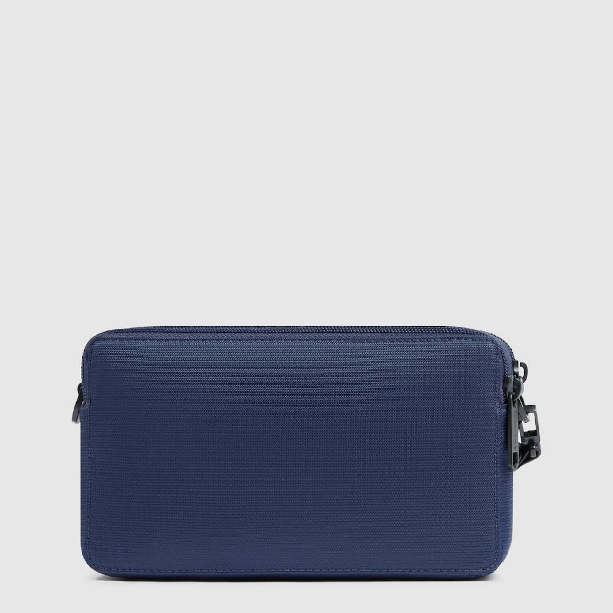 Piquadro Pochette in pelle a due scomparti in tessuto riciclato e pelle con polsiera rimovibile