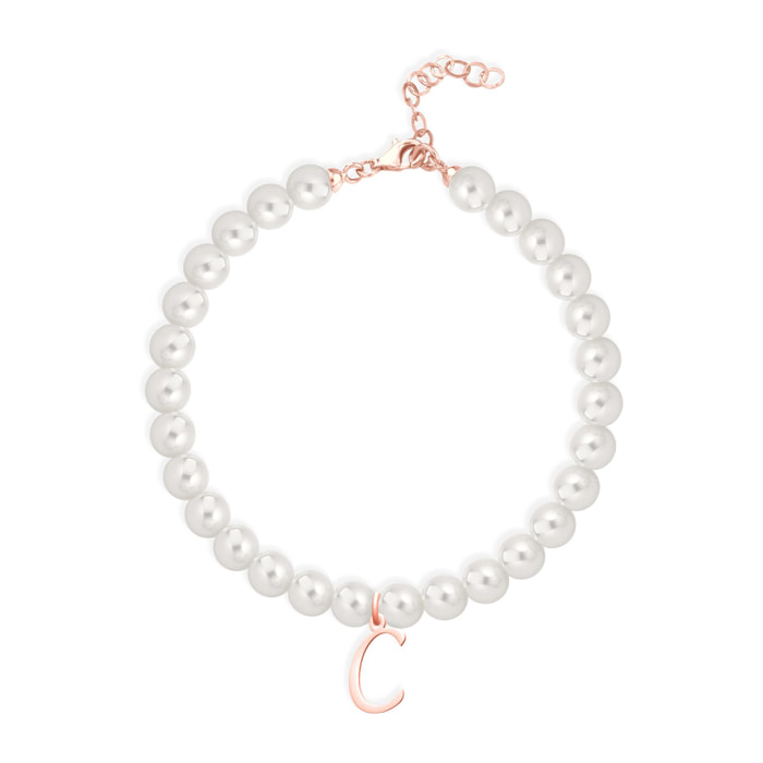 Bracciale Fujiko con Pendente Lettera C Perle Argento Rosè