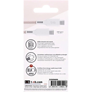 Câble de charge TNB USB-C/USB-C 1.5m gaine aimantée rose