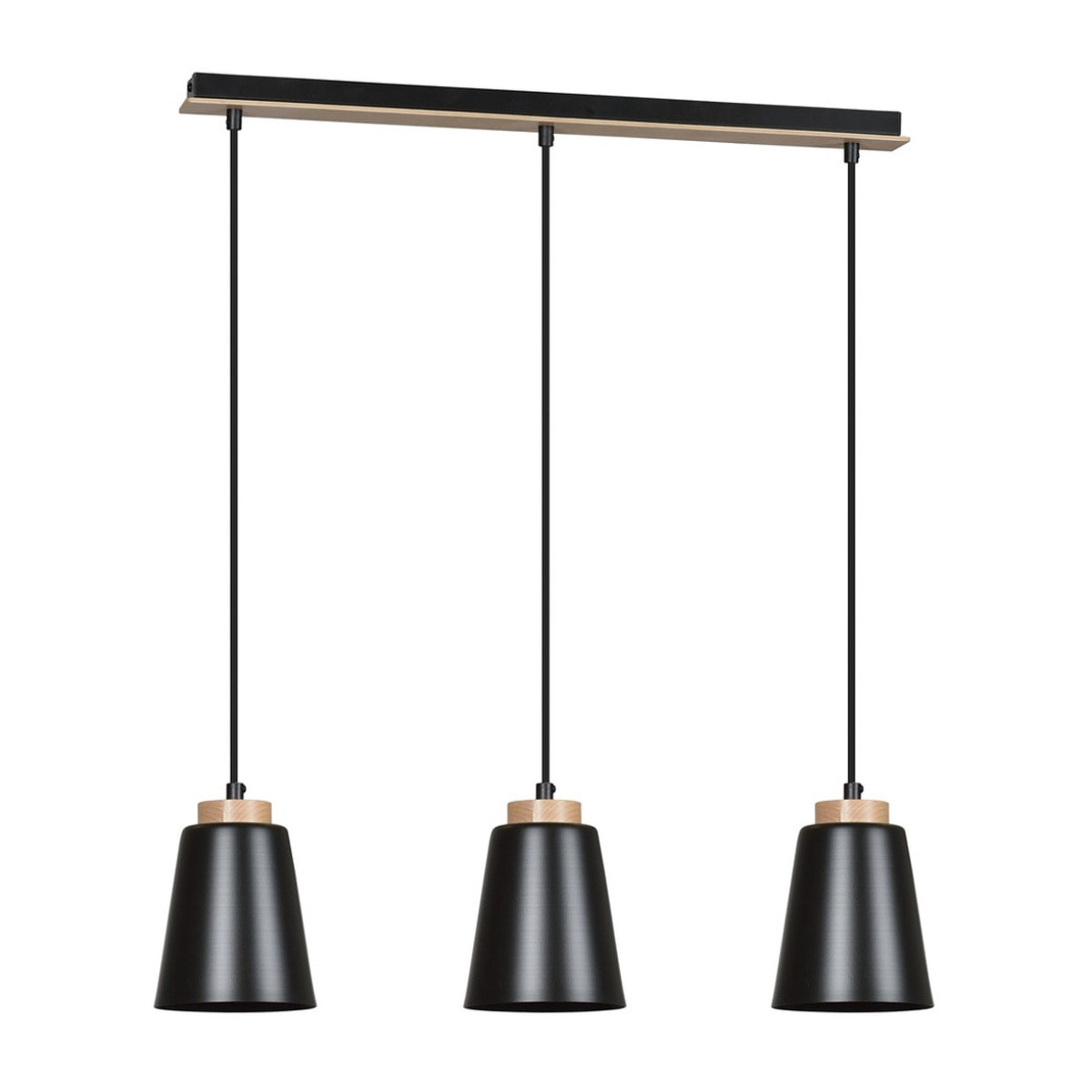 Lampada a sospensione BOLERO 3 in acciaio nero opaco e legno