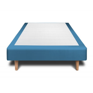 Lit avec tête de lit bandes horizontales velours et sommier tapissier Ep14