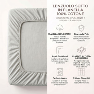 Lenzuolo sotto con angoli in flanella - Grigio