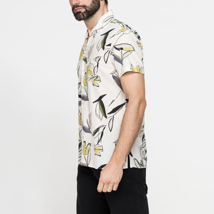 CAMICIA BOWLING IN TESSUTO TINTO FILO DI LINO COTONE