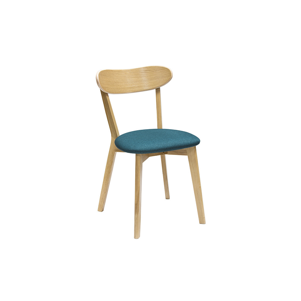 Chaises vintage en bois clair chêne et tissu bleu paon (lot de 2) DOVE