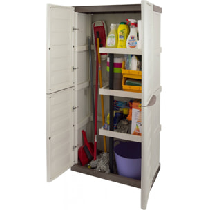 Armadio da esterno Ipno, Armadio balcone multiuso, Mobile porta scope 2 ante, 100% Made in Italy, 70x47h178 cm, Beige e Marrone, Finitura righe