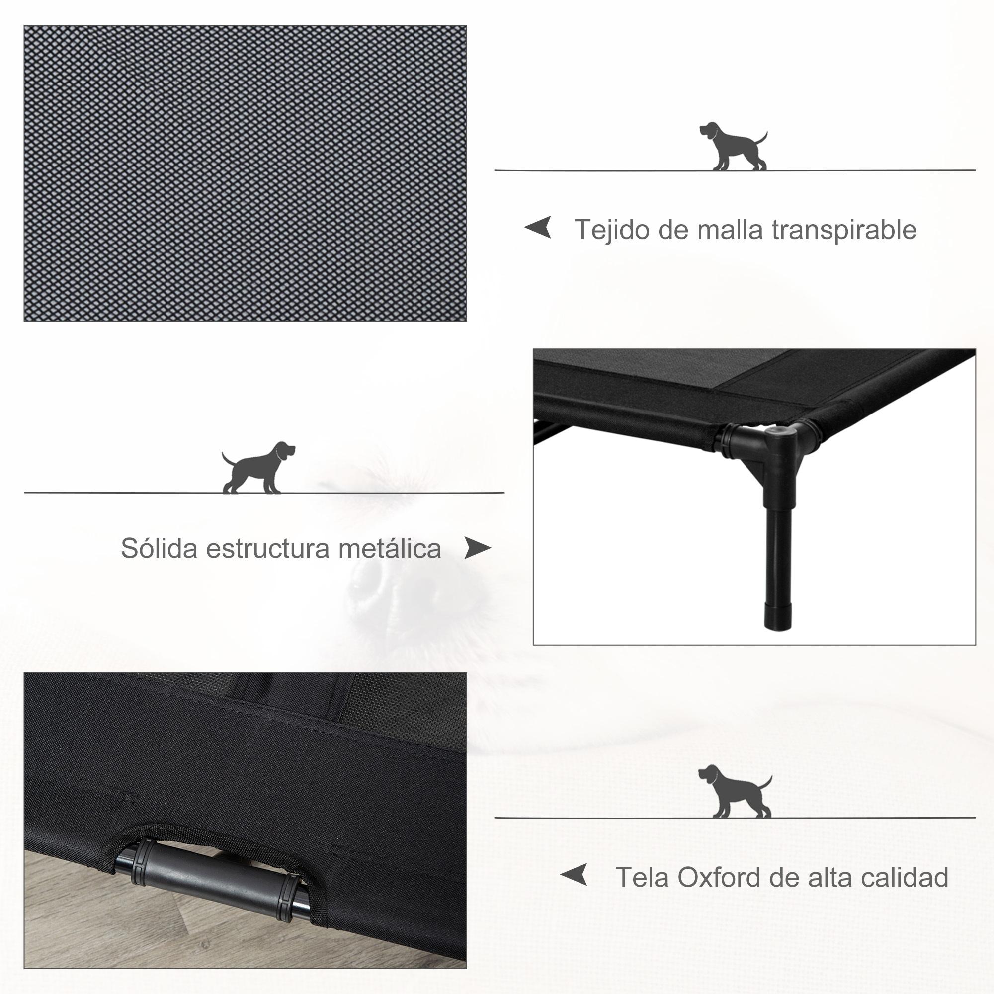 Cama Elevada para Perros Gatos Portátil Cama para Mascotas con Zona de Malla Transpirable y Tela Oxford para Interior Exterior 92x76x18 cm Negro