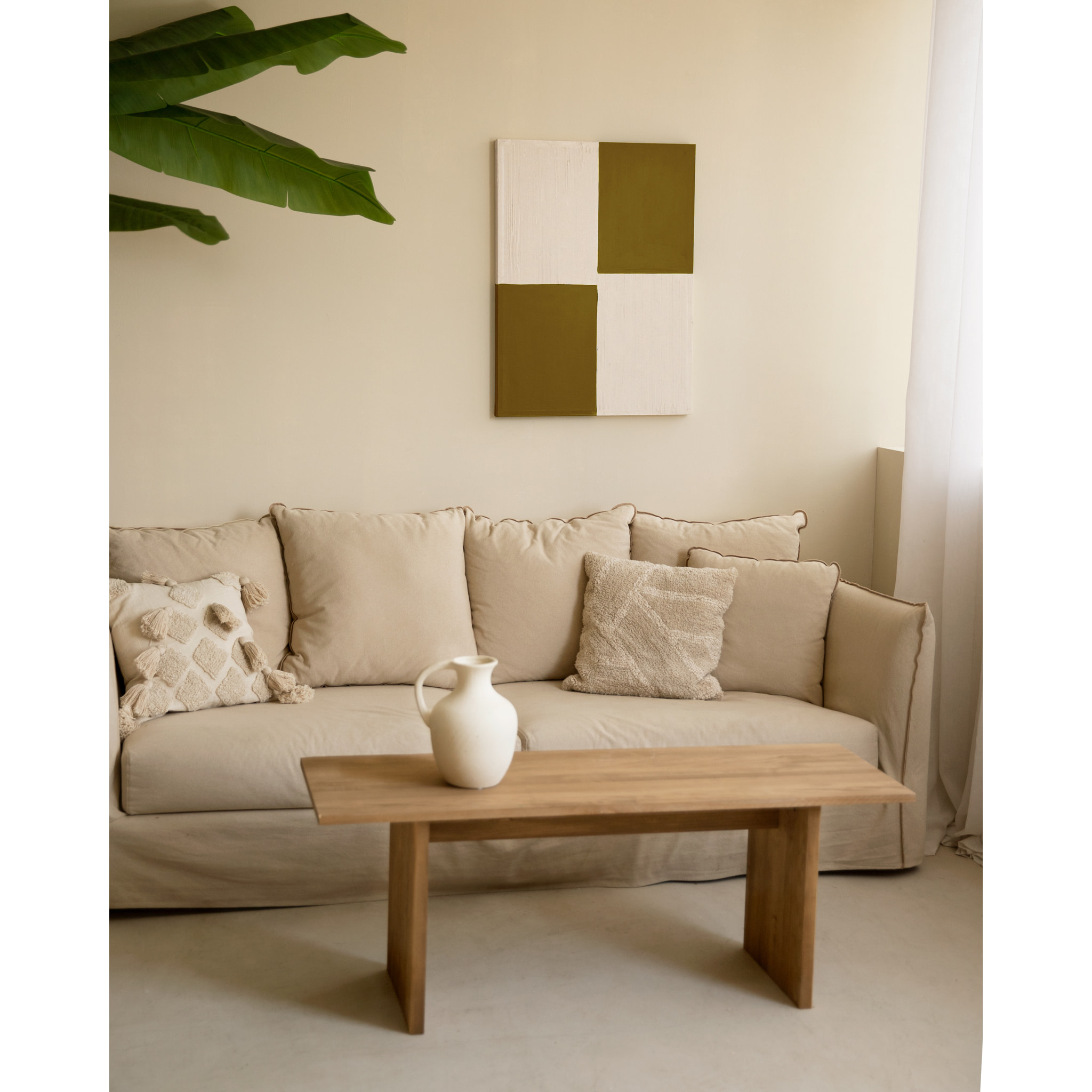 Tableau moutarde et blanc décoratif sur coton avec cadre en bois peint à la main à la peinture l'huile en différentes tailles