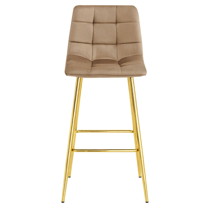 Sgabello Arceto in velluto marrone con gambe dorate