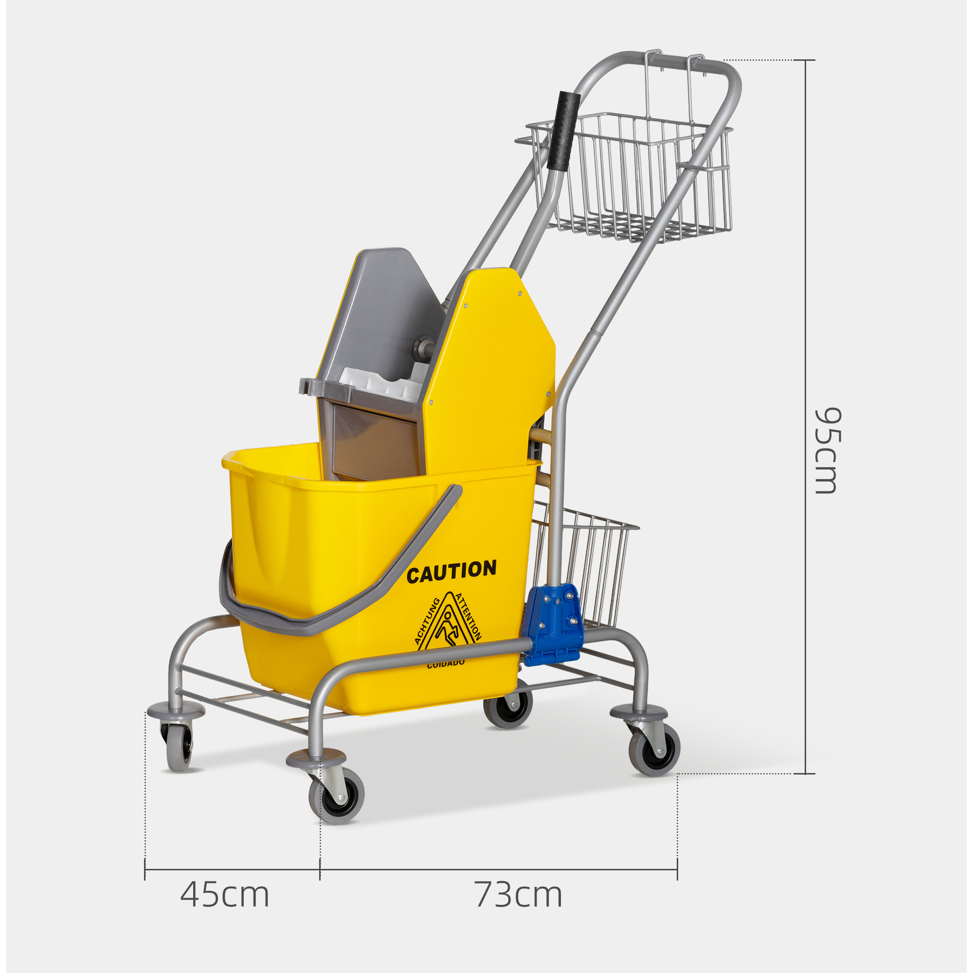 Chariot de lavage chariot de nettoyage professionnel en acier presse à mâchoire seau + rangements jaune