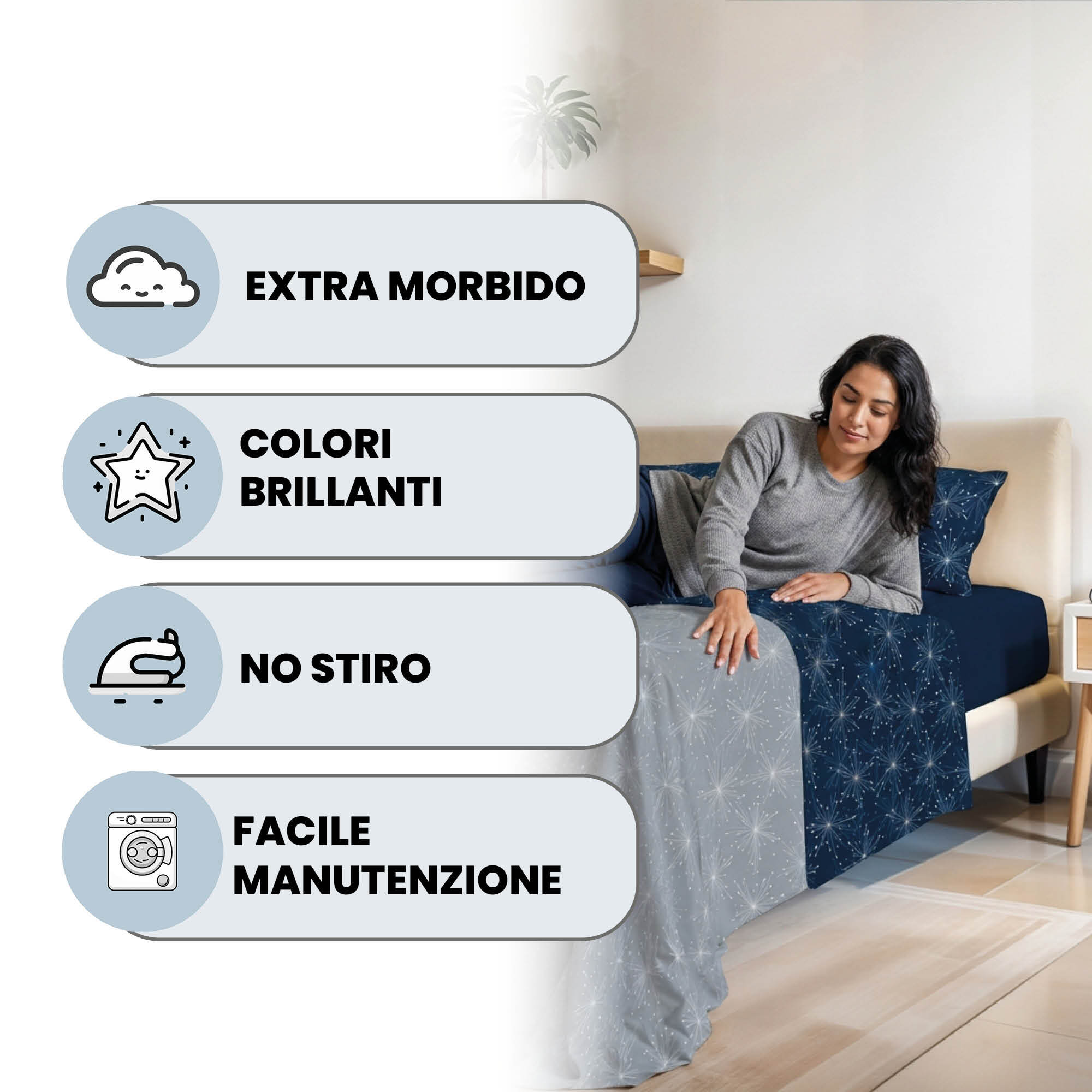 COMPLETO LETTO FASHION, 100% Microfibra, No Stiro - FIREWORKS