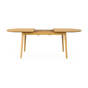 Table à manger oblongue extensible bois d'hévéa et placage chêne 6-8 places LISA