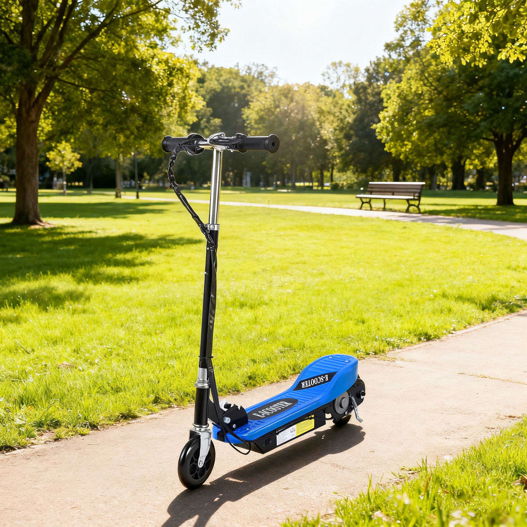 Patinete Eléctrico Plegable para Niños y Adolescentes de +7 Años Velocidad de 10 km/h Scooter Eléctrico con Manillar Ajustable en Altura y Frenos Carga Máx. 50 kg 78x37x87-95 cm Azul
