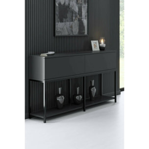 Credenza Djimsit, Buffet da soggiorno, Madia da salotto, Dispensa da cucina, 150x30h80 cm, Antracite e Nero