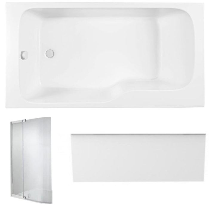 Pack baignoire bain douche 170 x 90 Malice version gauche + tablier en niche + pare bain
