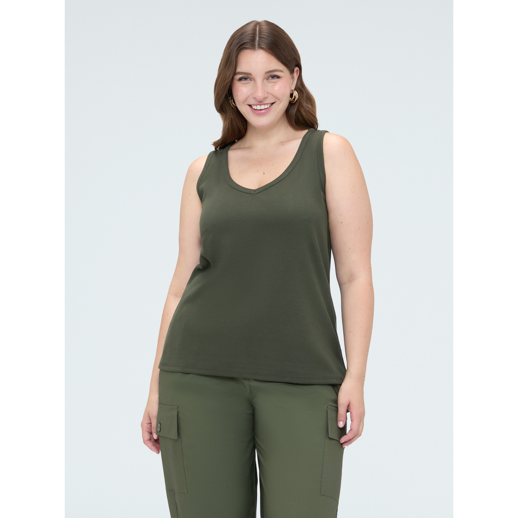 Fiorella Rubino - Top in jersey con scollo a V - Verde militare