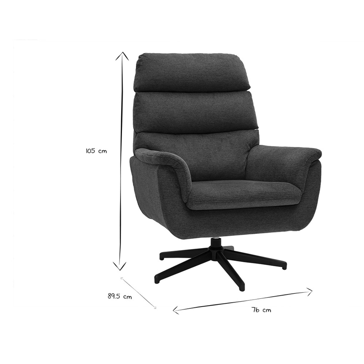 Fauteuil pivotant en tissu chenille bleu foncé et métal noir JONAH