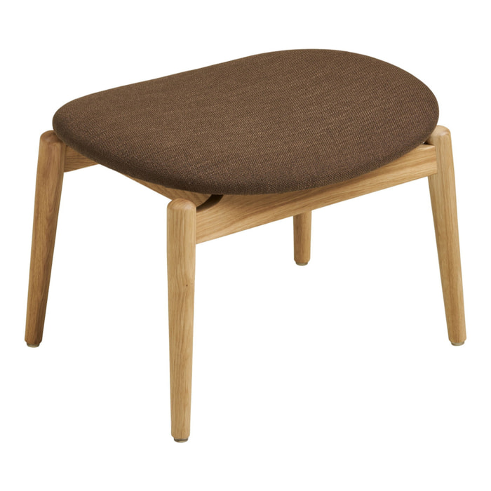 Olvera - Poggiapiedi in poliestere naturale/marrone con gambe in rovere FSC® 53,5x43x38 cm
