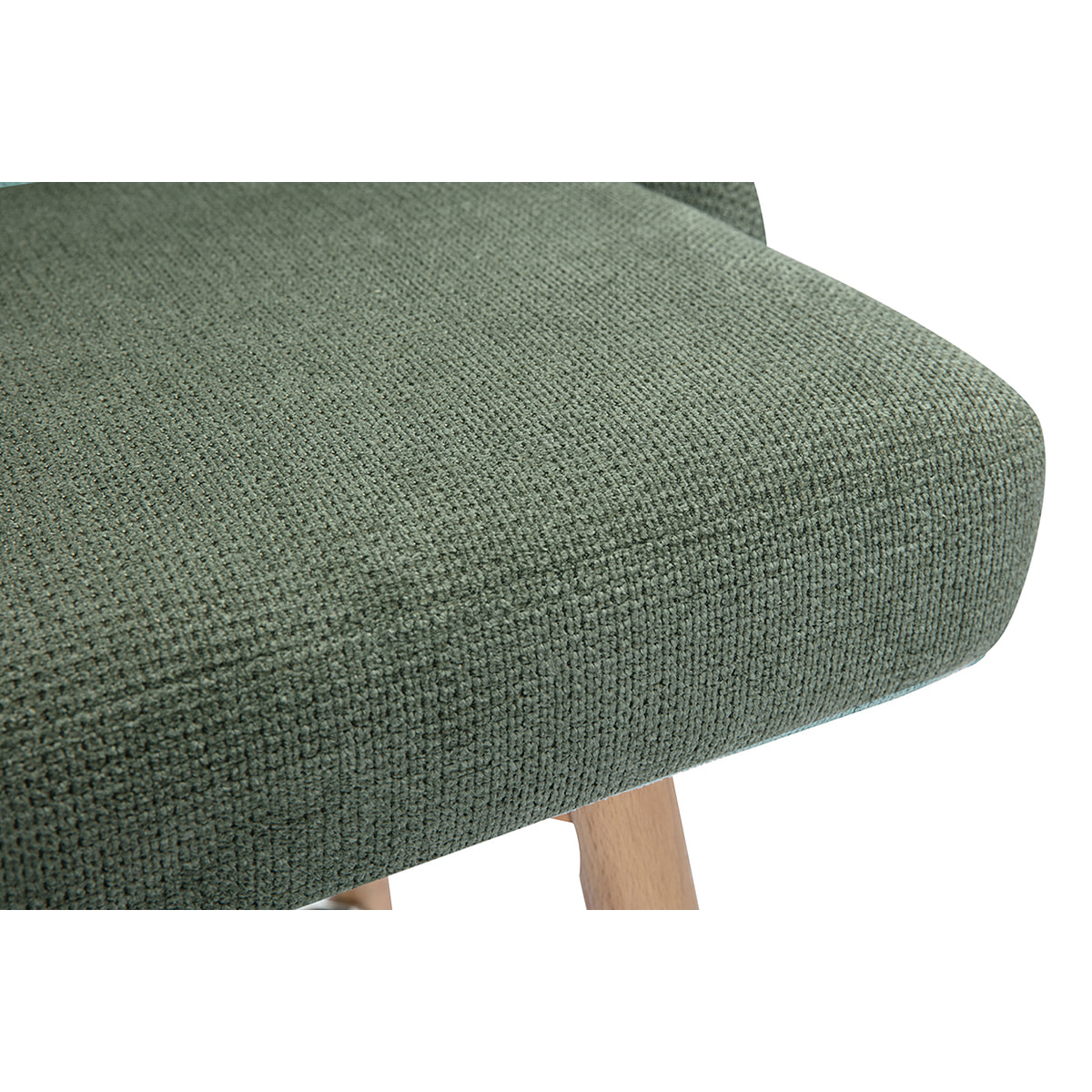 Tabourets de bar scandinaves pivotants 360° en tissu chenille vert kaki et bois hêtre massif H65 cm (lot de 2) HASTA