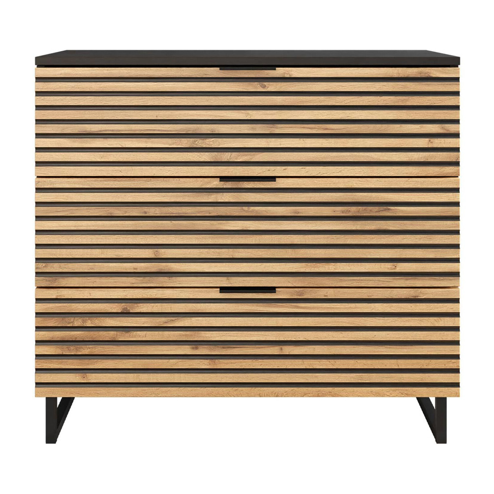 Olympie - commode - effet bois et noir - 80 cm - Noir / Bois