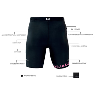 LEGGINGS DE COMPRESIÓN RUNNING PARA MUJER DE LARGO CORTO BLUEBALL EN NEGRO CON LOGO ROSA Y CUERDAS