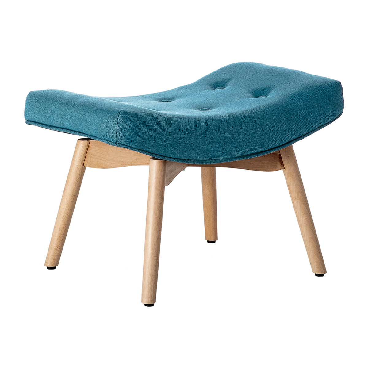 Fauteuil avec repose-pieds scandinave en tissu bleu canard et bois clair BRISTOL